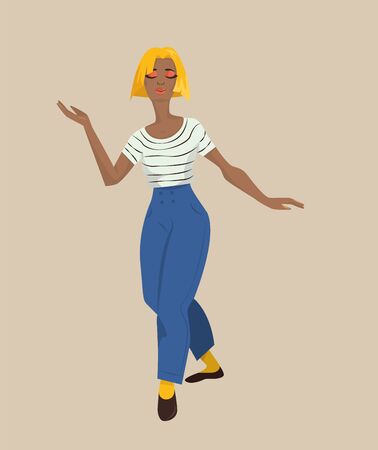 Pretty woman dancing vector illustration. Cartoon characterのイラスト素材