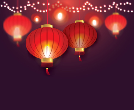 Festive red lanterns. Vector illustration. Abstract backgroundのイラスト素材