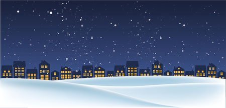 Christmas night landscape with houses. Winter background. For design flyer, banner, poster, invitationのイラスト素材