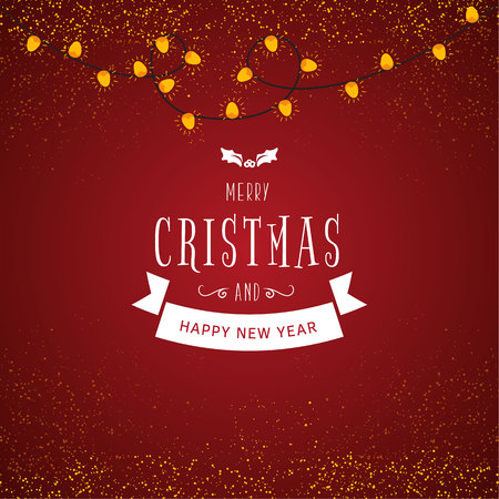 Light garlands on red background. Christmas lights vector illustration. For design flyer, banner, poster, invitationのイラスト素材