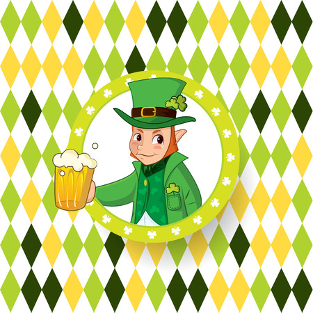 Saint Patricks Day Card with, Green Hat and leprechaun Vector Illustration.のイラスト素材