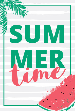 Watermelon slice with text lettering Hello Summer. Summertime concept. Vector illustration.のイラスト素材