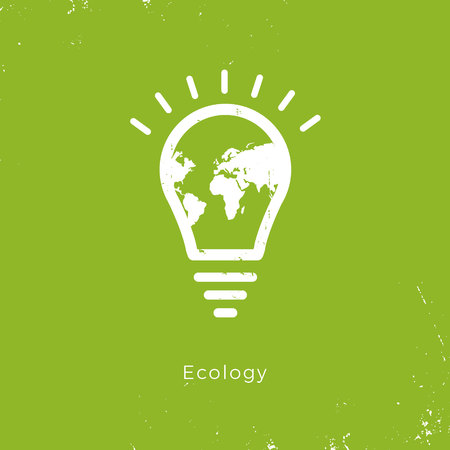 Green contour of shining electric light bulb shaped world. Isolated on White. Flat outline icon.のイラスト素材