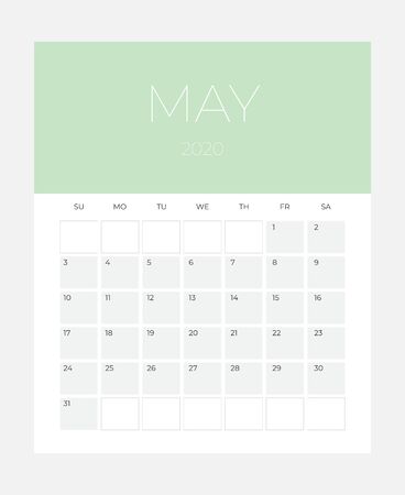 2020 Calendar - illustration. Template. Mock up Week starts Sundayのイラスト素材
