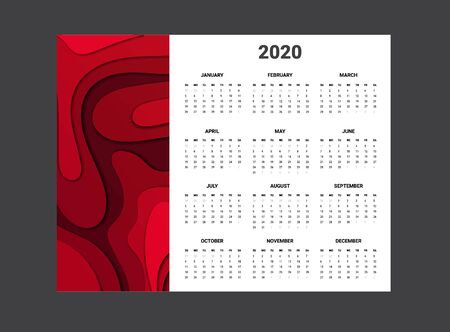 2020 Calendar - illustration. Template. Mock upのイラスト素材