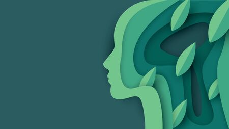 The head of a man and layers in the form of a paper style. Vector illustration. ecology conceptのイラスト素材