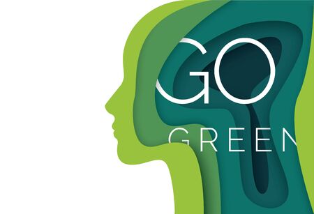 The head of a man and layers in the form of a paper style. Vector illustration. ecology conceptのイラスト素材