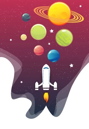 Paper art of space shuttle launch to the sky. Night sky, shining stars,. Rocket launch.のイラスト素材