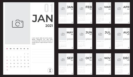 2021 Calendar - illustration. Template. Mock up Week starts Sundayのイラスト素材