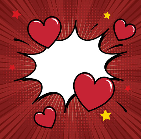 Red hearts vector illustration. Red comics background with heart.のイラスト素材