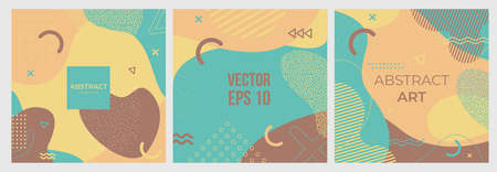 Memphis style banners Set of Colorful templates with geometric shapes, patterns with Memphis fashion. For invitation, presentation.の写真素材