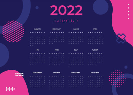 Calendar 2022 template vector, Set Desk calendar 2022, wall calendar design, Plannerのイラスト素材