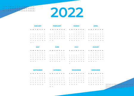 Calendar 2022 template vector, Set Desk calendar 2022, wall calendar design, Planner, Week start on Sundayのイラスト素材