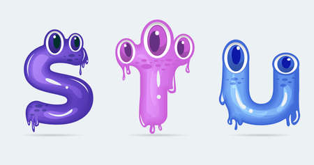 STU funny monster cartoon letters. Vector illustration.のイラスト素材
