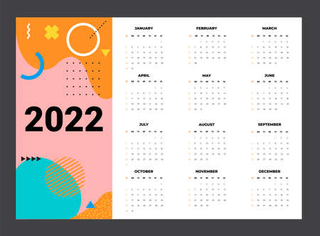 Calendar 2022 template vector, Set Desk calendar 2022, wall calendar design, Planner, Week start on Sunday, vertical layout,のイラスト素材