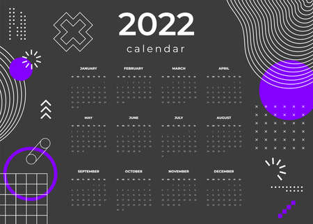 Calendar 2022 template vector, Set Desk calendar 2022, wall calendar design, Planner, Week start on Sunday, vertical layout,のイラスト素材