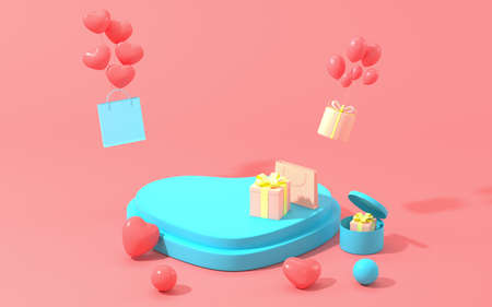 Stage and gifts, sale and shopping, 3d rendering. Computer digital drawing.の写真素材