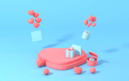 Stage and gifts, sale and shopping, 3d rendering. Computer digital drawing.の写真素材