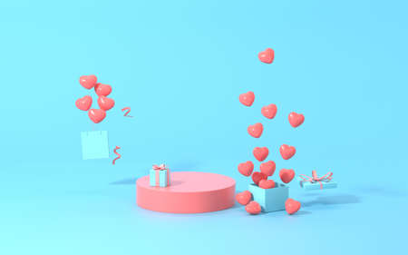 Stage and gifts, sale and shopping, 3d rendering. Computer digital drawing.の写真素材