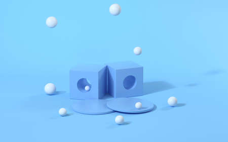 Creative geometry stage with blue background, 3d rendering. Computer digital drawing.の写真素材