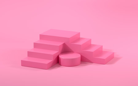 Stage and geometry with magenta background, 3d rendering. Computer digital drawing.の写真素材