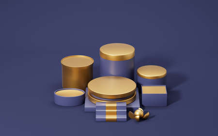 Empty stage with blue background, 3d rendering. Computer digital drawing.の写真素材