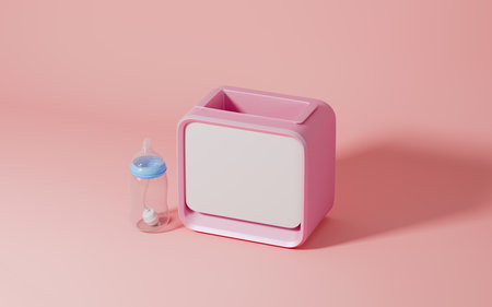 A empty feeder bottle and a container for heating milk, 3d rendering. Computer digital drawing.の写真素材