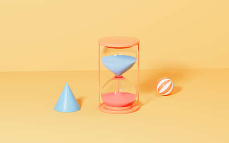 Sand clock and cartoon room, 3d rendering. Computer digital drawing.の写真素材