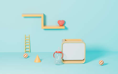 Empty stage and a container of heating milk, 3d rendering. Computer digital drawing.の写真素材