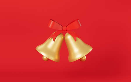 Bow tie and golden bells with background, 3d rendering. Computer digital drawing.
