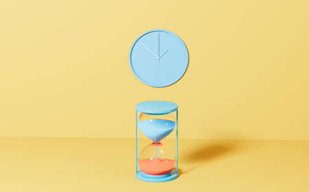 Sand clock and cartoon room, 3d rendering. Computer digital drawing.