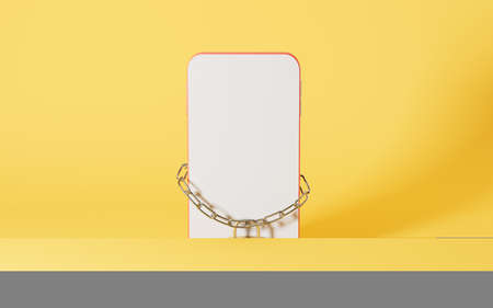 The phone is locked with yellow background, 3d rendering. Computer digital drawing.