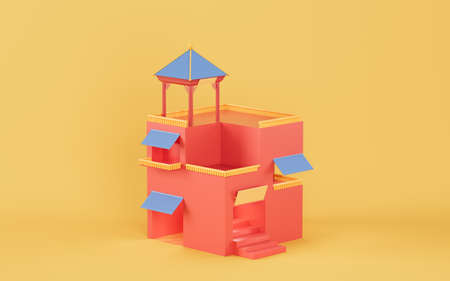 Chinese style architecture with yellow background, 3d rendering. Computer digital drawing.の写真素材