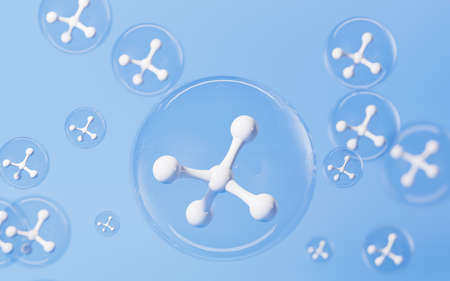 Molecules with blue background, 3d rendering. Computer digital drawing.の写真素材
