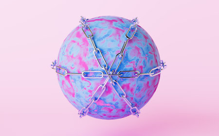 A abstract sphere and curb chains with pink background, 3d rendering. Computer digital drawing.の写真素材