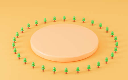 Trees surrounding an empty stage, 3d rendering. Computer digital drawing.