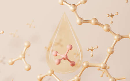 Molecules with yellow background, 3d rendering. Computer digital drawing.の写真素材
