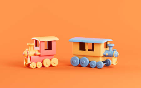 Locomotive with orange background, 3d rendering. Computer digital drawing.