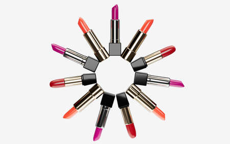 Lipsticks with white background, 3d rendering. Computer digital drawing.