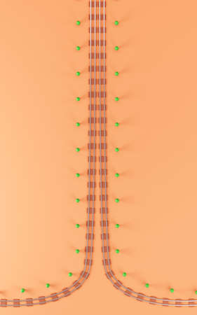 Empty rail track with brown background, 3d rendering. Computer digital drawing.の写真素材
