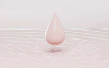 Pink drop shape floating on the water, 3d rendering. Computer digital drawing.の写真素材