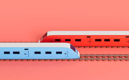 Trains with pink background, 3d rendering. Computer digital drawing.の写真素材