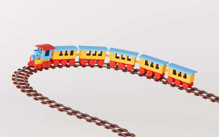 A train runs on the railroad track with white background, 3d rendering. Computer digital drawing.の写真素材