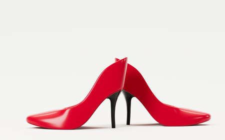 Red high-heeled shoes with white background, 3d rendering. Computer digital drawing.の写真素材