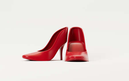 Red high-heeled shoes with white background, 3d rendering. Computer digital drawing.の写真素材