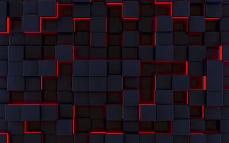 Abstract cubes and glowing neon, 3d rendering. Computer digital drawing.の写真素材