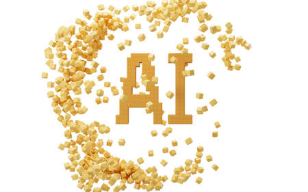 AI technology and abstract cubes, 3d rendering. Computer digital drawing.の写真素材