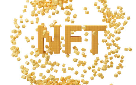 NFT nonfungible tokens concept with abstract cubes background, 3d rendering. Computer digital draing.の写真素材