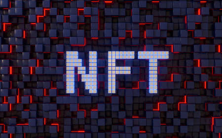 NFT nonfungible tokens concept with abstract cubes background, 3d rendering. Computer digital draing.の写真素材