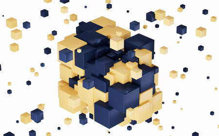 Abstract cubes with white background, 3d rendering. Computer digital drawing.